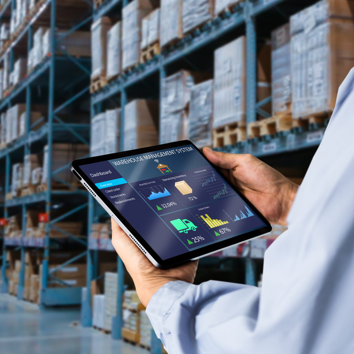 smart warehouse,inventory management system concept.